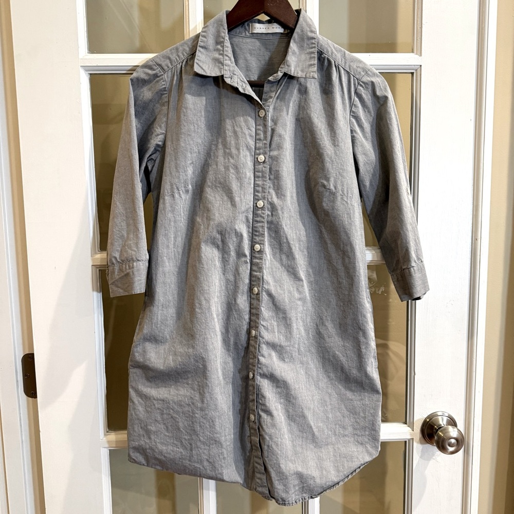 Sunhee Moon Chambray Tunic Dress with Pockets, Light Blue, Size 1, Small